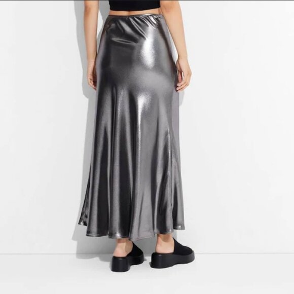 Women's Metallic Trumpet Maxi Skirt - Wild Fable Silver XS - Picture 3 of 4